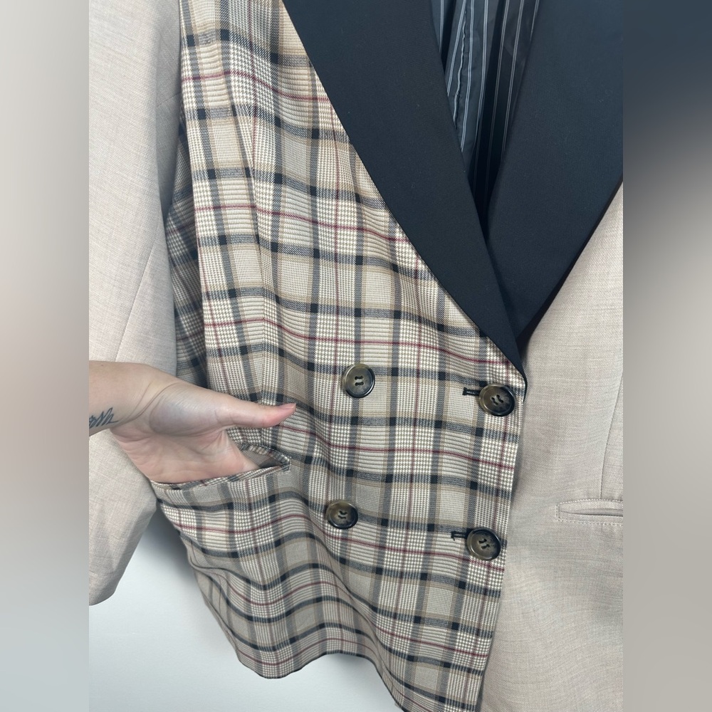 Anthropologie Two-Tone Plaid & Solid Blazer in Beige, Black - Picture 4 of 9